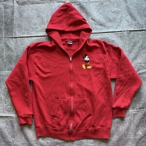 Men's Vintage 80's Disney USA Mickey Mouse Red Zip Up Hoodie Sweatshirt Sz XL